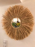 MIROIR soleil en RAPHIA NATUREL miroir bohème mural en fibres naturelles, déco plage