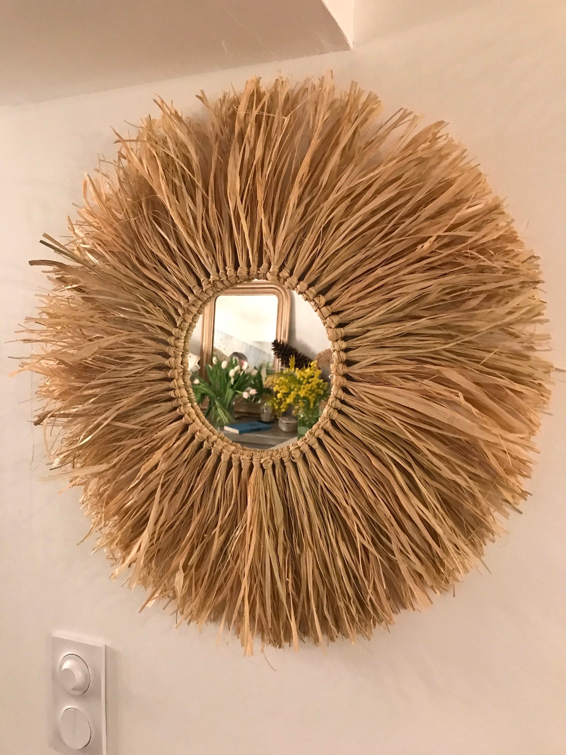 MIROIR soleil en RAPHIA NATUREL miroir bohème mural en fibres naturelles, déco plage