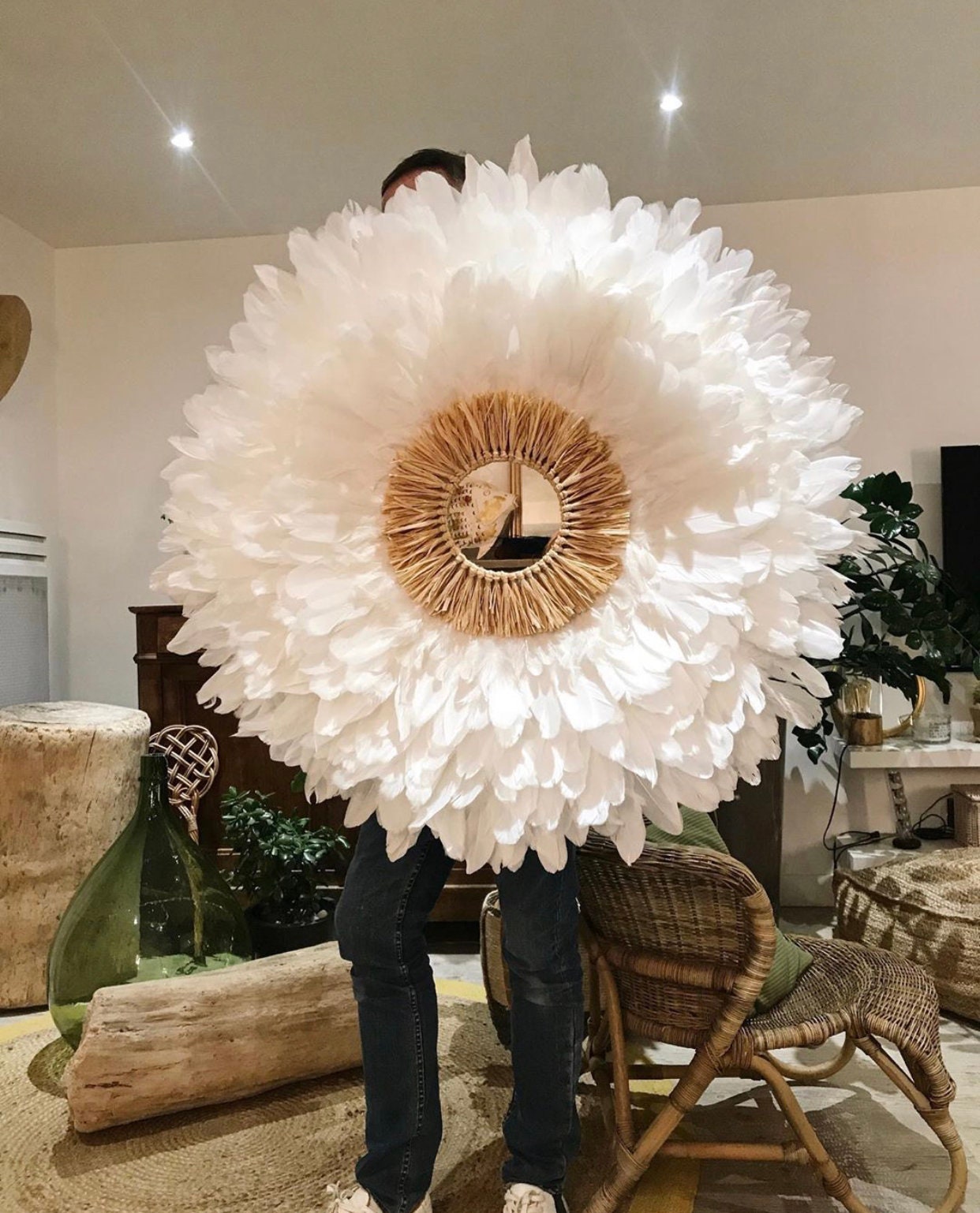 JUJUHAT "MAJ BLANC" avec son miroir coeur raphia