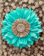 JUJUHAT « LAGOON » bleu turquoise + raphia + coquillages cauris