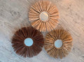 Trio de MIROIRS SOLEIL en RAPHIA (naturel + marron + doré)