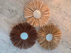 Trio de MIROIRS SOLEIL en RAPHIA (naturel + marron + doré)