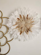 JUJUHAT « CAPPUCCINO » ou « MOCHACCINO » – Plumes naturelles blanches, noires et beiges – Déco murale ethnique chic – 50, 65 ou 80 cm