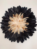 JUJUHAT « CAPPUCCINO » ou « MOCHACCINO » – Plumes naturelles blanches, noires et beiges – Déco murale ethnique chic – 50, 65 ou 80 cm