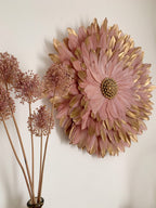 JUJUHAT « PINK PLATINE » plumes roses et dorées + coquillages cauris dorés