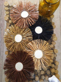 Lot de miroirs muraux en raphia – 35 cm avec miroir central – Déco bohème en fibres naturelles – Coloris au choix