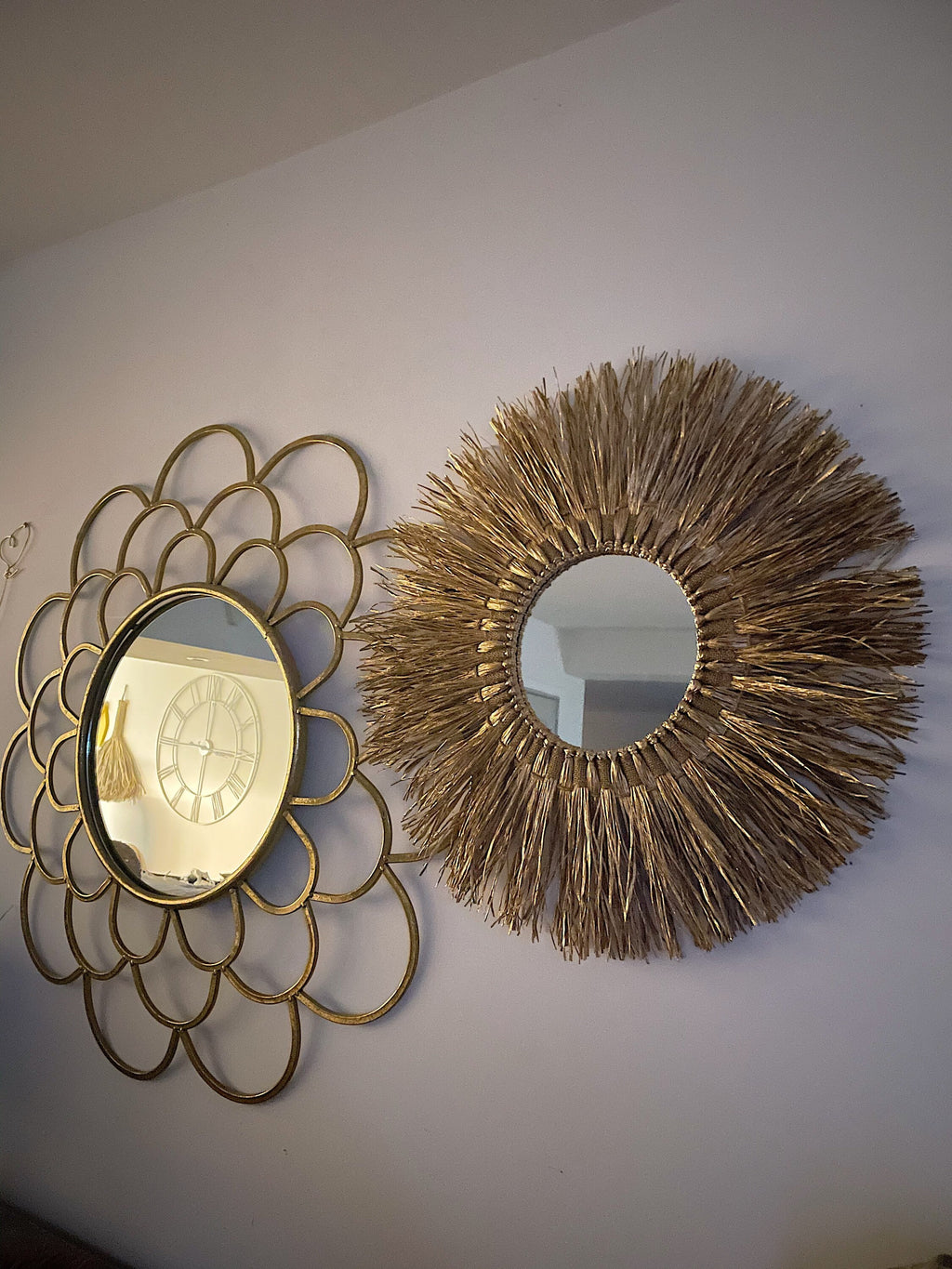 MIROIR SOLEIL en RAPHIA doré
