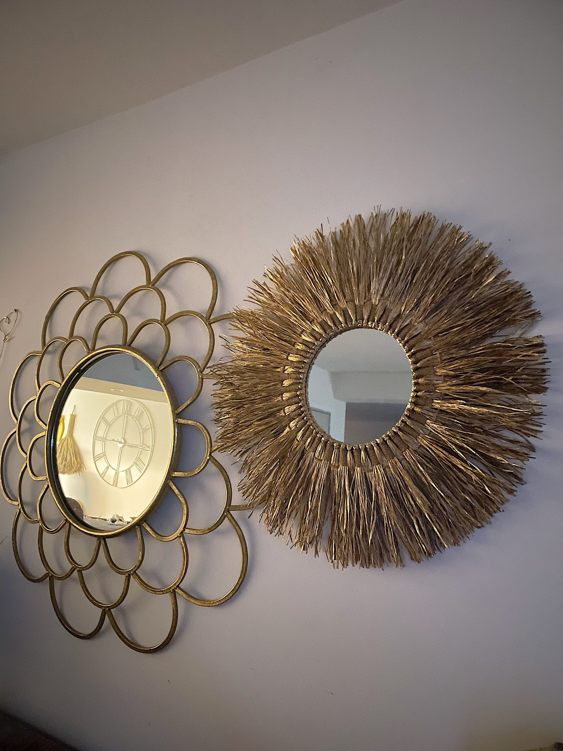 MIROIR SOLEIL en RAPHIA doré