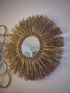 MIROIR SOLEIL en RAPHIA doré