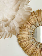DUO « INFINITY » jujuhat blanc et doré et son miroir en raphia doré