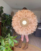 Juju Hat “Indian Summer” – décoration murale en plumes naturelles, raphia et miroir au choix