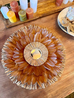 JUJU HAT Delta du DÉSERT – décoration murale en plumes marron & raphia naturel avec miroir – 58/65 cm