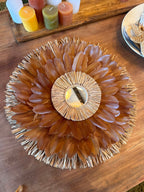 JUJU HAT Delta du DÉSERT – décoration murale en plumes marron & raphia naturel avec miroir – 58/65 cm