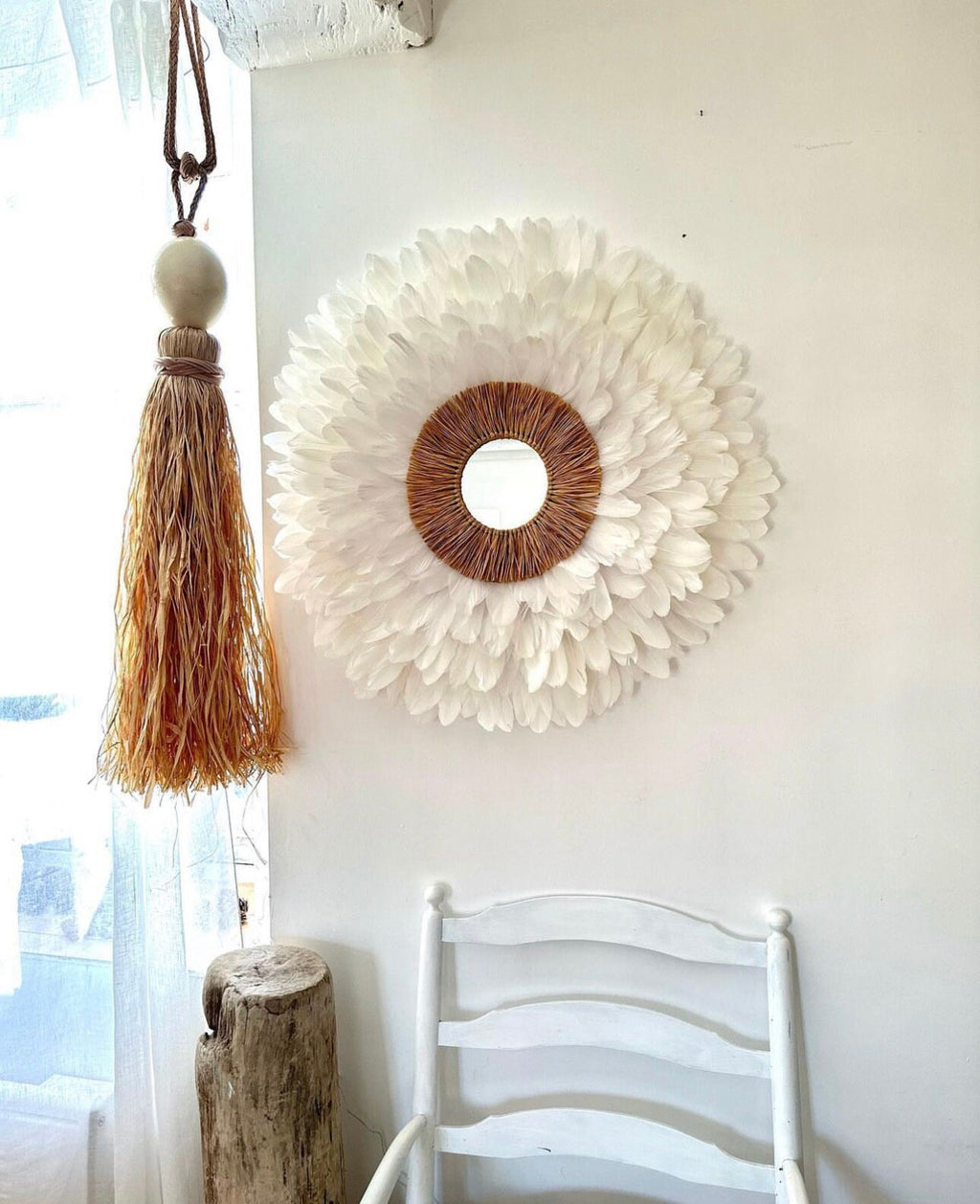 JUJUHAT "MAJ BLANC" avec son miroir coeur raphia