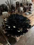 DUO « INFINITY BLACK » – Juju hat noir pointes dorées et miroir en raphia noir et doré – Déco murale ethnique chic