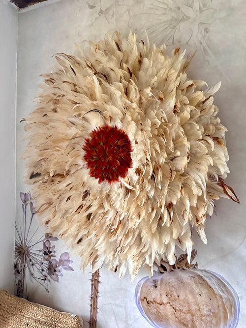 Juju Hat INDIAN SUMMER RED LOVER – Plumes rouges et naturelles – Décoration murale bohème chic