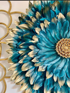 JUJUHAT "COSMOS" en plumes bleu canard et dorées