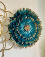 JUJUHAT "COSMOS" en plumes bleu canard et dorées