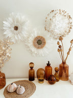 THE TRIPLE WHITE wall trio – 50 cm white Juju hats made from natural feathers and plant fibers