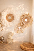 TRIO « JUNE » jujuhat et raphia en plumes blanches et beiges