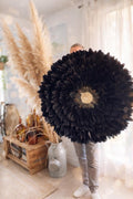 JUJUHAT “CLASSIC BLACK” – Plumes noires naturelles & cœur en coquillages cauris