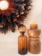 LE SIROCCO – Juju Hat marron et noir avec miroir en laiton doré, décoration murale bohème chic artisanale, plume naturelle, 50 65 80 cm