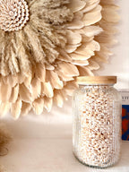 Juju Hat LE PAMPA BLUSH – Décoration murale en plumes beiges et coquillages – Style bohème chic naturel
