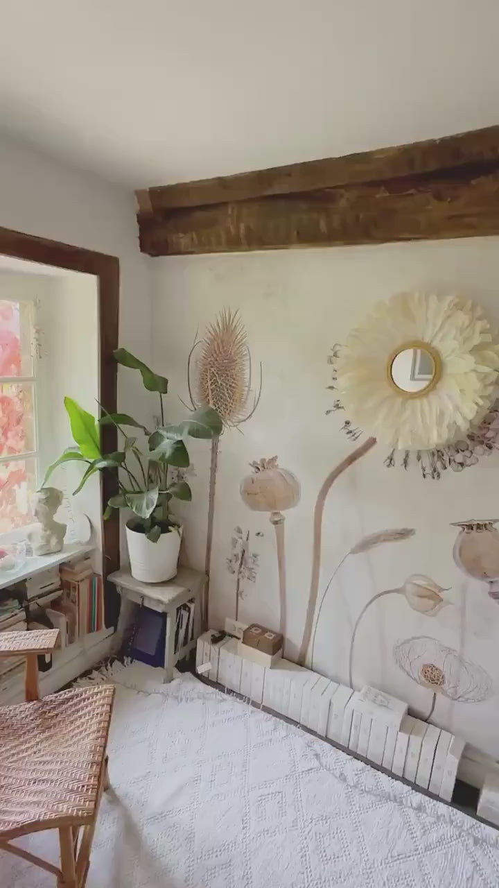 JUJUHAT IVORY BLOOM – miroir mural avec plumes blanches et cadre en rotin – déco bohème 63 cm